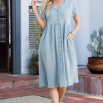 Cotton Button Down Midi Dress - Misty Blue-dress- Hometown Style HTS, women's in store and online boutique located in Ingersoll, Ontario