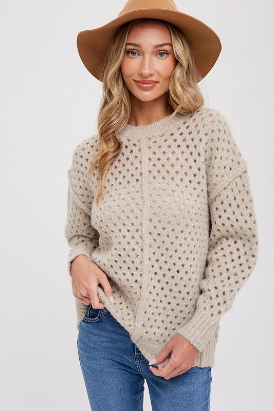 Eyelet Knit Sweater-Sweater- Hometown Style HTS, women's in store and online boutique located in Ingersoll, Ontario