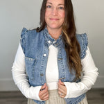 Ruffled Denim Vest-vest- Hometown Style HTS, women's in store and online boutique located in Ingersoll, Ontario