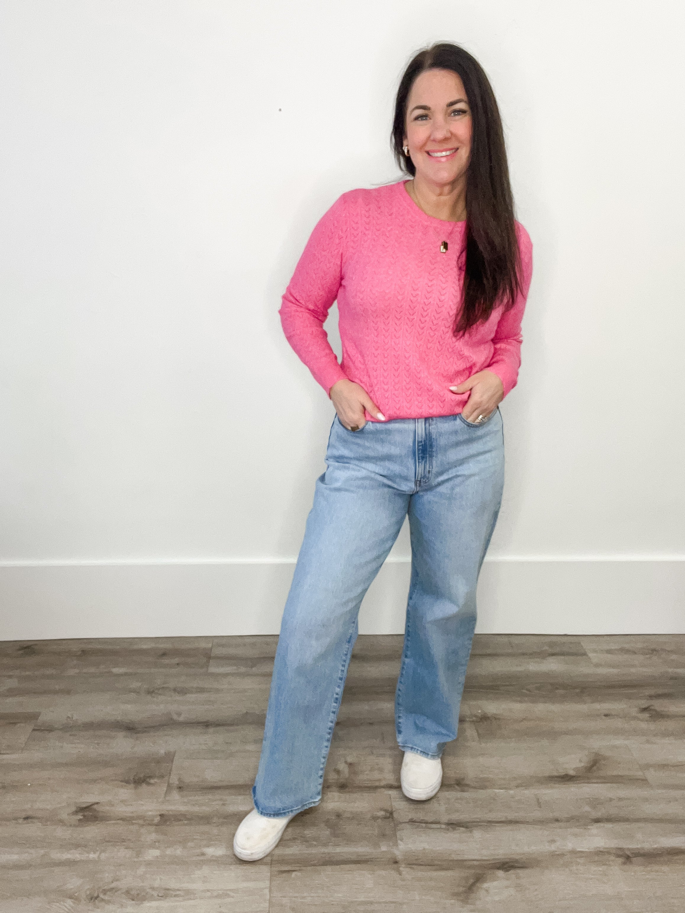 Lenia Knit Pullover - Pink Power-sweater- Hometown Style HTS, women's in store and online boutique located in Ingersoll, Ontario