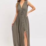 Deep V Neckline Maxi Dress - Olive-dress- Hometown Style HTS, women's in store and online boutique located in Ingersoll, Ontario