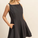 Sleeveless Flared Hemline Dress - Black-Special Occasion Dress- Hometown Style HTS, women's in store and online boutique located in Ingersoll, Ontario
