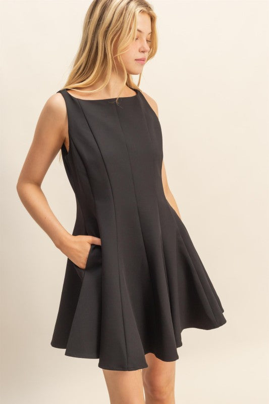 Sleeveless Flared Hemline Dress - Black-Special Occasion Dress- Hometown Style HTS, women's in store and online boutique located in Ingersoll, Ontario