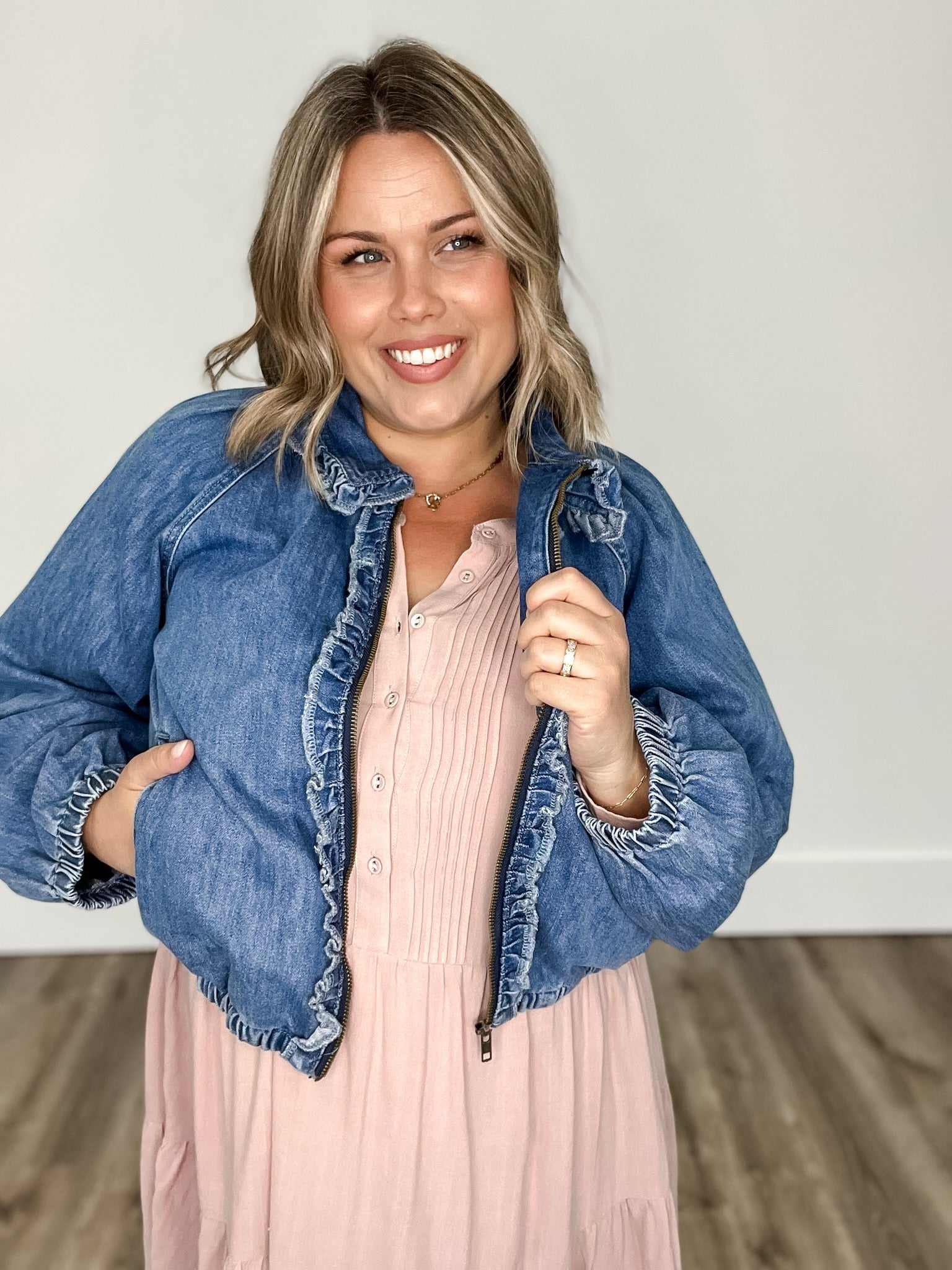 Ruffle Bomber Jacket-Coats & Jackets- Hometown Style HTS, women's in store and online boutique located in Ingersoll, Ontario