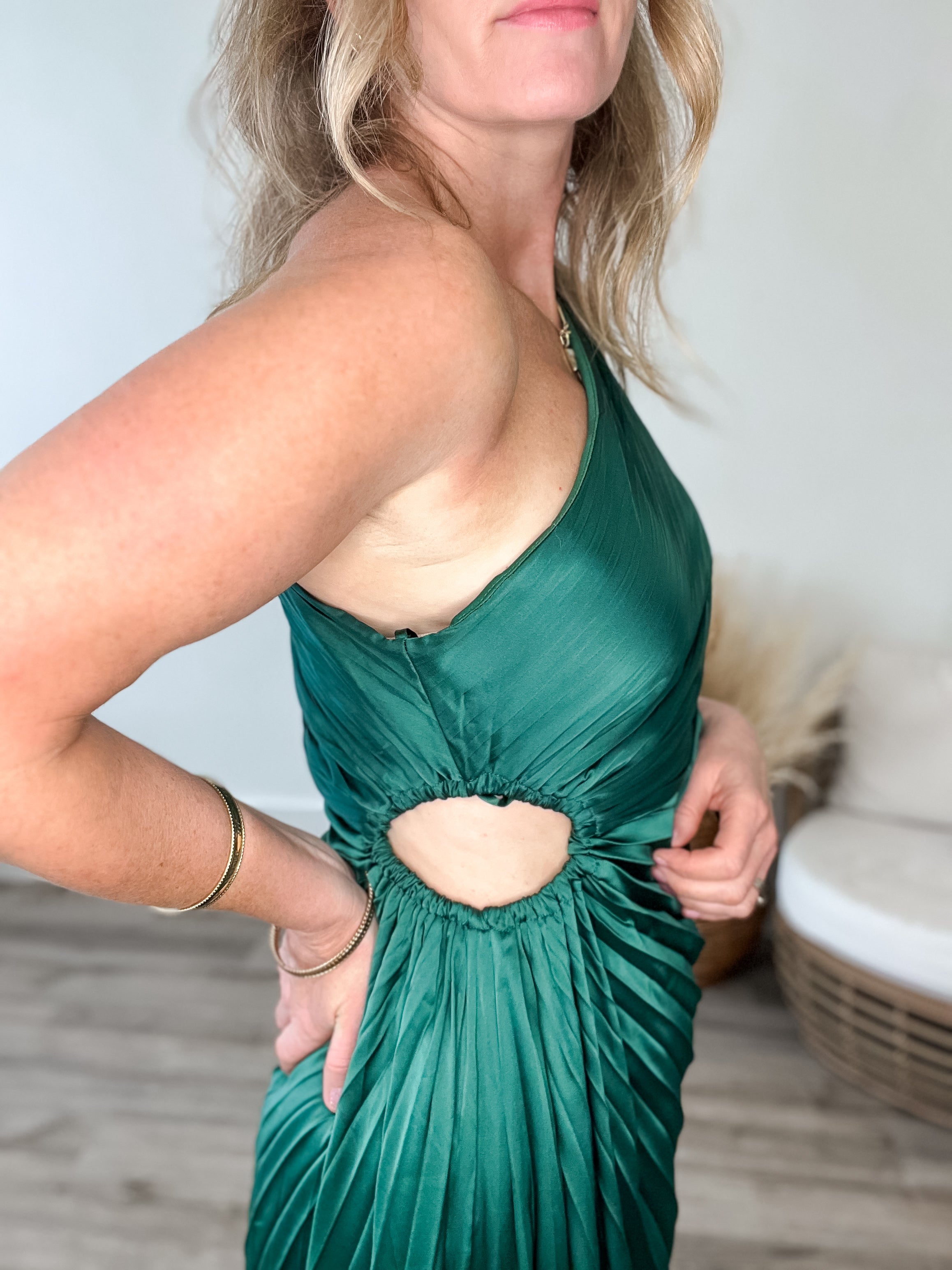 One Shoulder Pleated Dress - Sea Green-dresses- Hometown Style HTS, women's in store and online boutique located in Ingersoll, Ontario