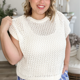 Open Knit Sleeveless Sweater - Off White-Tops- Hometown Style HTS, women's in store and online boutique located in Ingersoll, Ontario