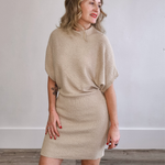 Dolman Sleeve, Knitted Mini Dress - Taupe-dress- Hometown Style HTS, women's in store and online boutique located in Ingersoll, Ontario