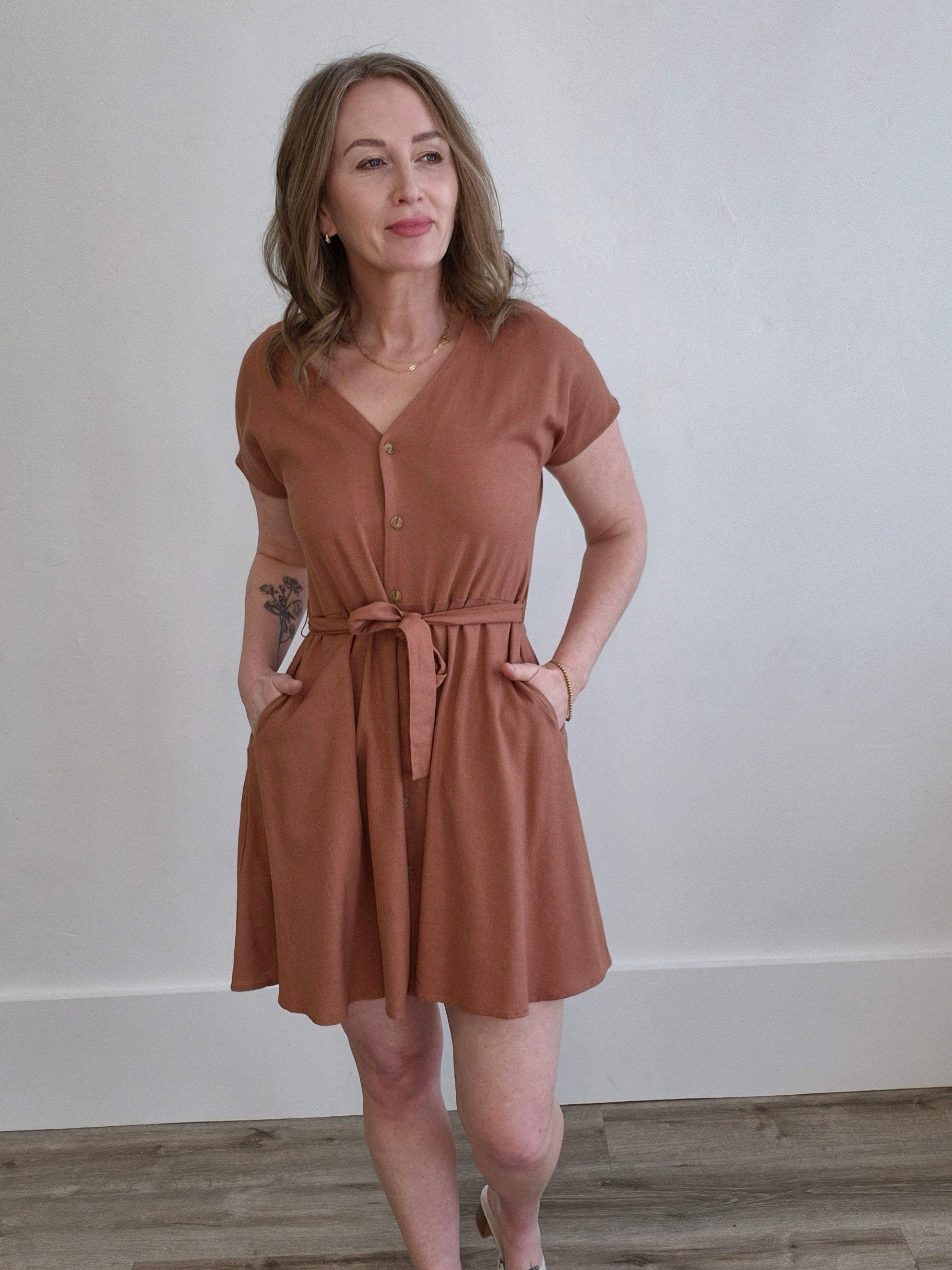 Casual Dresses - Rust-Casual Dresses- Hometown Style HTS, women's in store and online boutique located in Ingersoll, Ontario