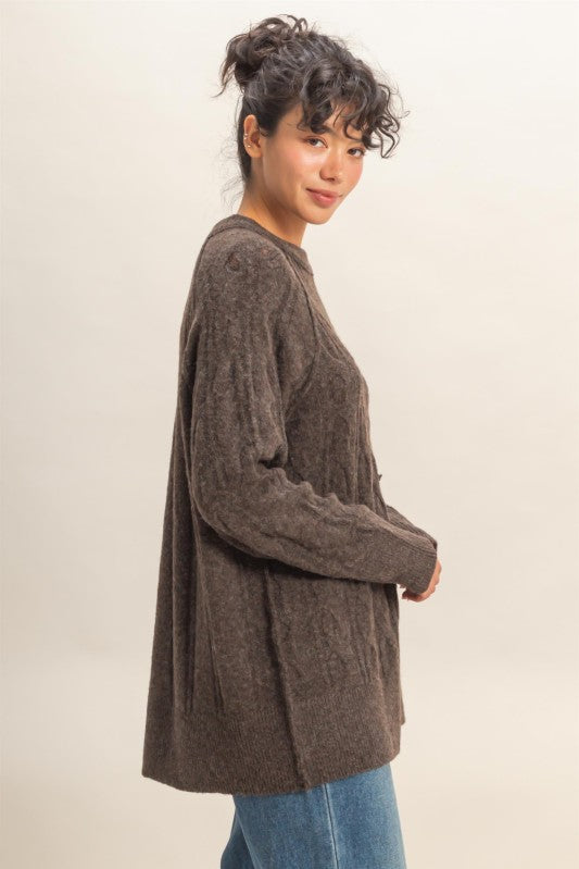 Cable Knit Sweater - Chestnut-Sweaters and Cardigans- Hometown Style HTS, women's in store and online boutique located in Ingersoll, Ontario