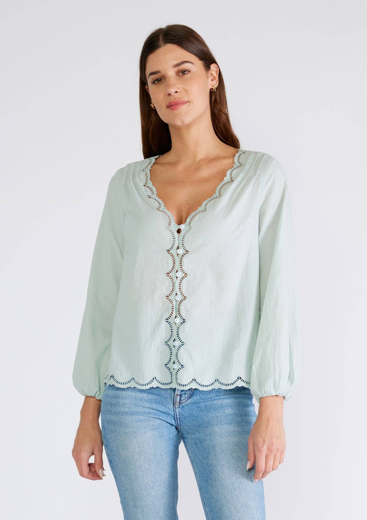 Scallop Edge Blouse - Seafoam-Tops- Hometown Style HTS, women's in store and online boutique located in Ingersoll, Ontario