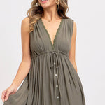 Deep V Neckline Maxi Dress - Olive-dress- Hometown Style HTS, women's in store and online boutique located in Ingersoll, Ontario