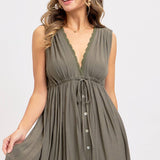 Deep V Neckline Maxi Dress - Olive-dress- Hometown Style HTS, women's in store and online boutique located in Ingersoll, Ontario