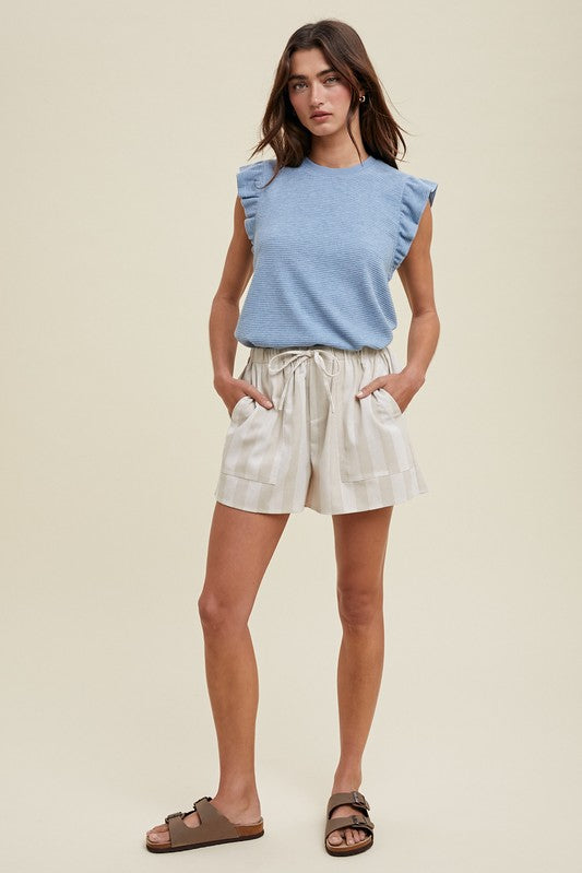 Striped Linen Shorts - Taupe-Shorts- Hometown Style HTS, women's in store and online boutique located in Ingersoll, Ontario