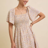 Floral Smocked Dress - Cream-dress- Hometown Style HTS, women's in store and online boutique located in Ingersoll, Ontario