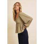 Babydoll Blouse - Olive-blouse- Hometown Style HTS, women's in store and online boutique located in Ingersoll, Ontario