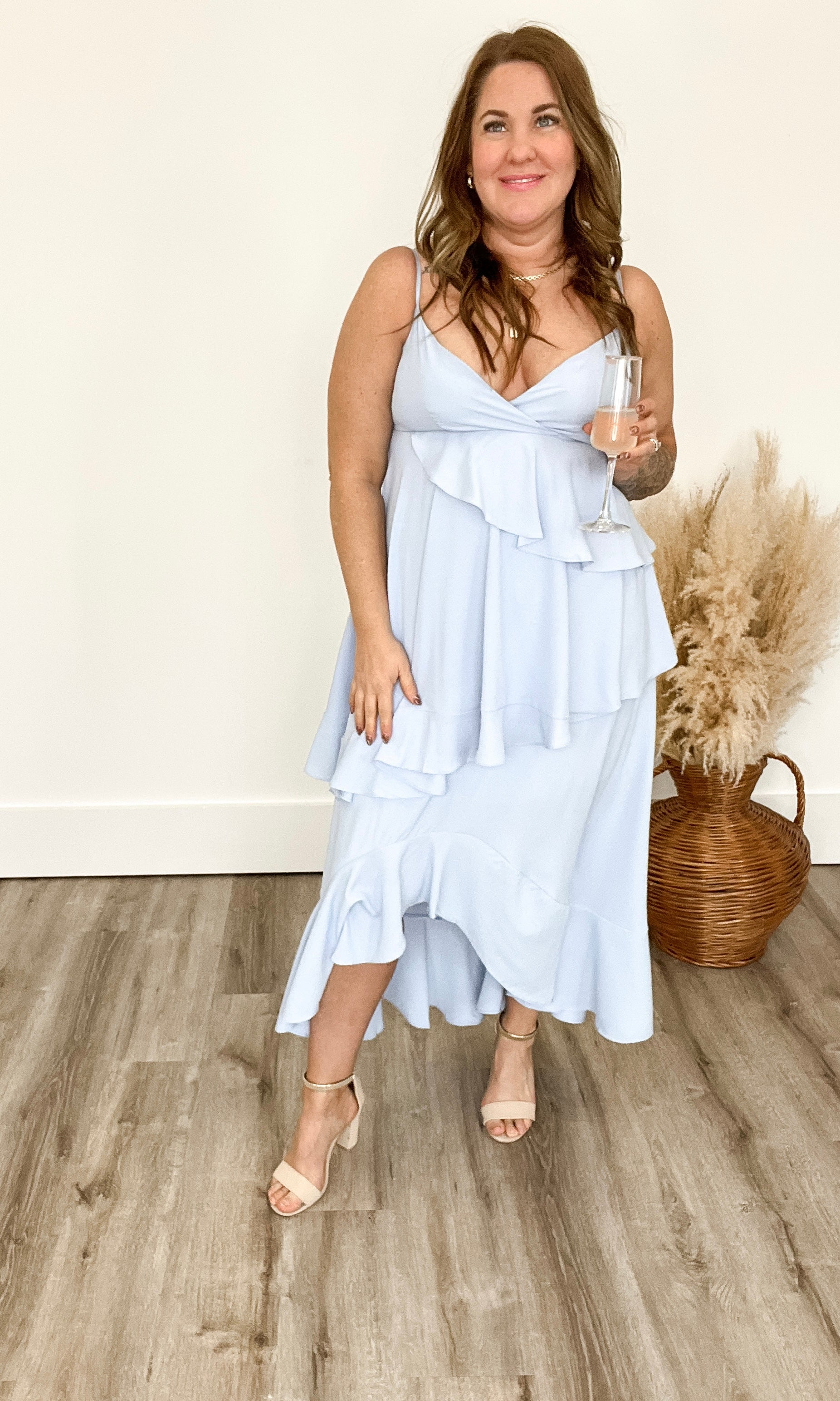 Ruffle Hem Maxi Dress - Sky-Dress- Hometown Style HTS, women's in store and online boutique located in Ingersoll, Ontario