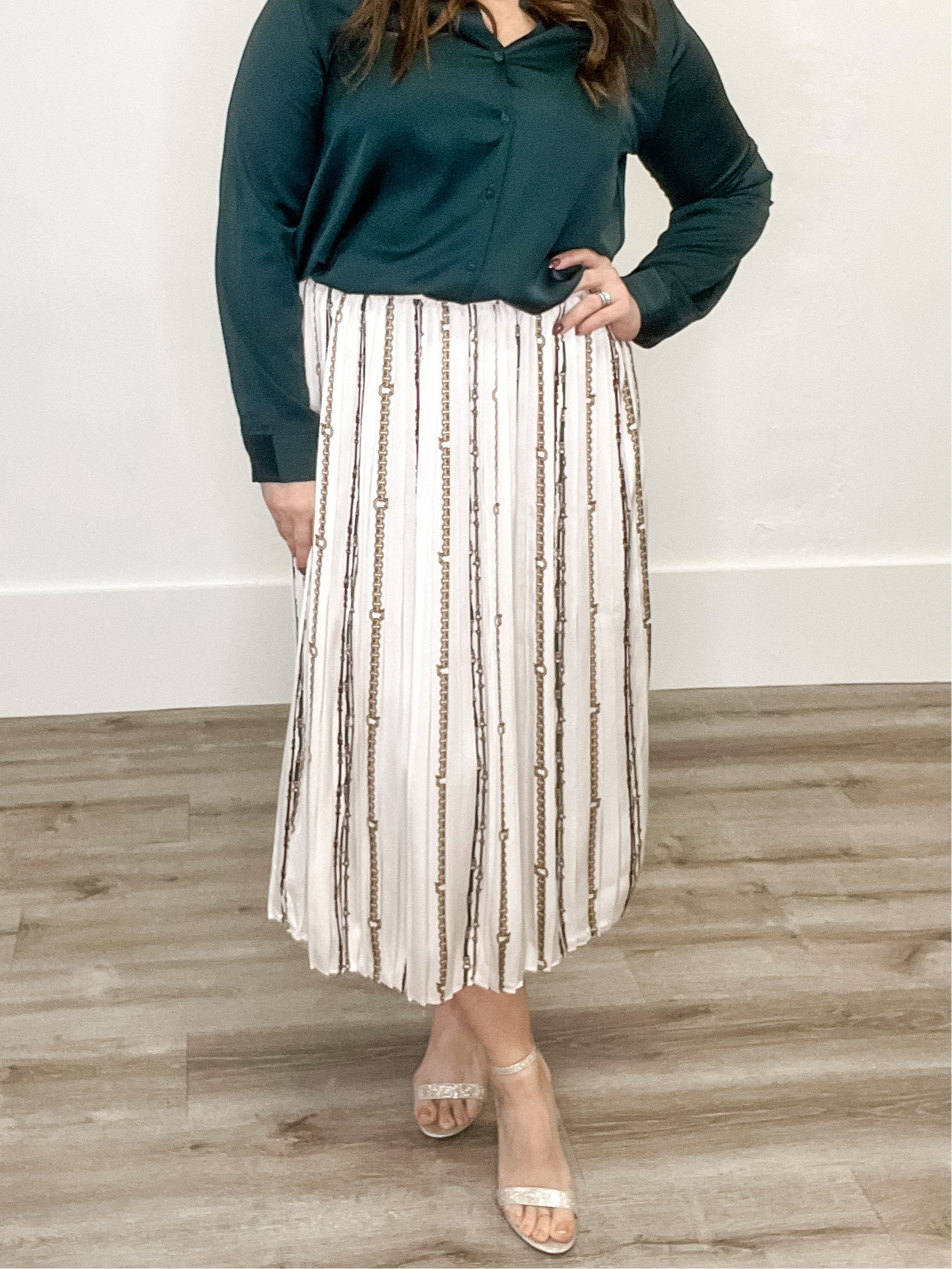 Chain Pleated Midi Skirt-skirt- Hometown Style HTS, women's in store and online boutique located in Ingersoll, Ontario