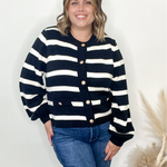 Striped Cardigan - Black-Sweater- Hometown Style HTS, women's in store and online boutique located in Ingersoll, Ontario