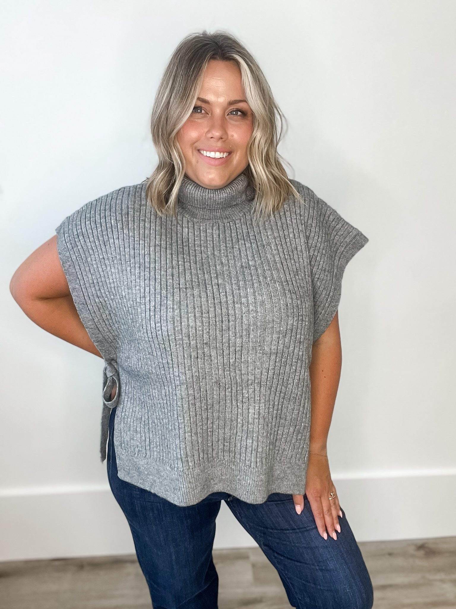 Turtle Neck Sweater Vest - Grey-Sweaters and Cardigans- Hometown Style HTS, women's in store and online boutique located in Ingersoll, Ontario