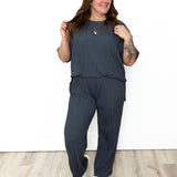 Pleated Tee & Pants - Charcoal-set- Hometown Style HTS, women's in store and online boutique located in Ingersoll, Ontario