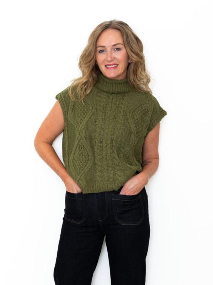 Sleeveless Mock Neck Sweater Top - Olive-Tops- Hometown Style HTS, women's in store and online boutique located in Ingersoll, Ontario