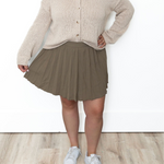 Pleated Mini Skirt - Khaki-skirt- Hometown Style HTS, women's in store and online boutique located in Ingersoll, Ontario