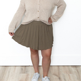 Pleated Mini Skirt - Khaki-skirt- Hometown Style HTS, women's in store and online boutique located in Ingersoll, Ontario