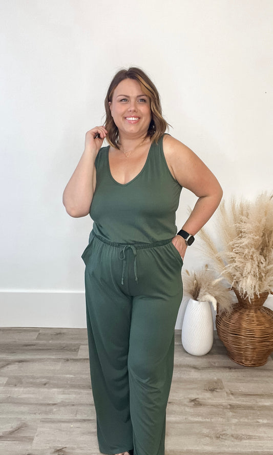 All Threads Jumpsuit - Olive-Jumpsuits & Rompers- Hometown Style HTS, women's in store and online boutique located in Ingersoll, Ontario