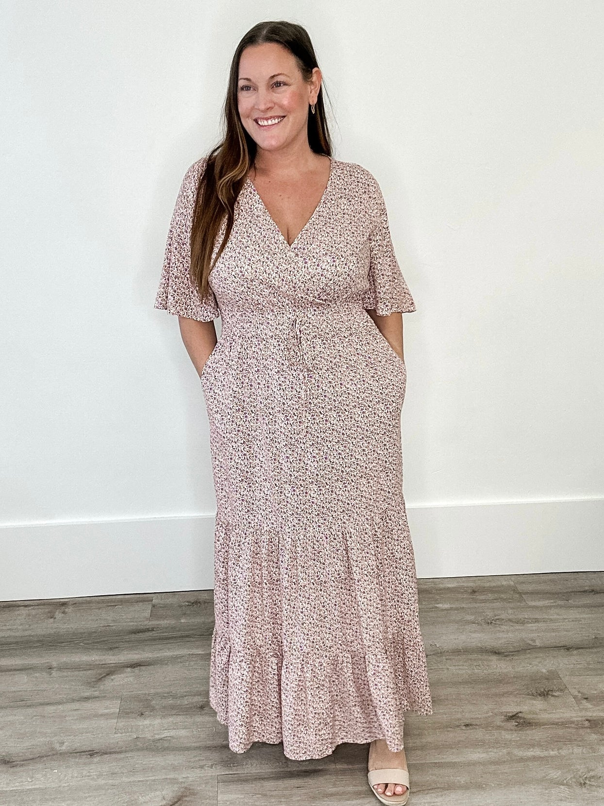 Floral Surplice Maxi Dress - Ivory-dresses- Hometown Style HTS, women's in store and online boutique located in Ingersoll, Ontario