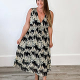 Floral Sleeveless Midi Dress - Black & Yellow-Special Occasion Dress- Hometown Style HTS, women's in store and online boutique located in Ingersoll, Ontario