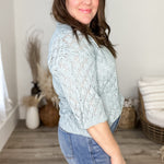 Pointelle Knit Top - Blue-Sweater- Hometown Style HTS, women's in store and online boutique located in Ingersoll, Ontario