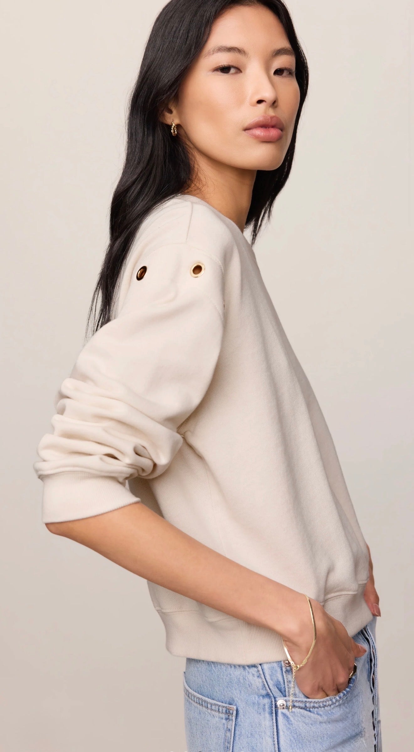 AXEL GROMMET SWEATSHIRT - Sandstone-Casual Tops- Hometown Style HTS, women's in store and online boutique located in Ingersoll, Ontario