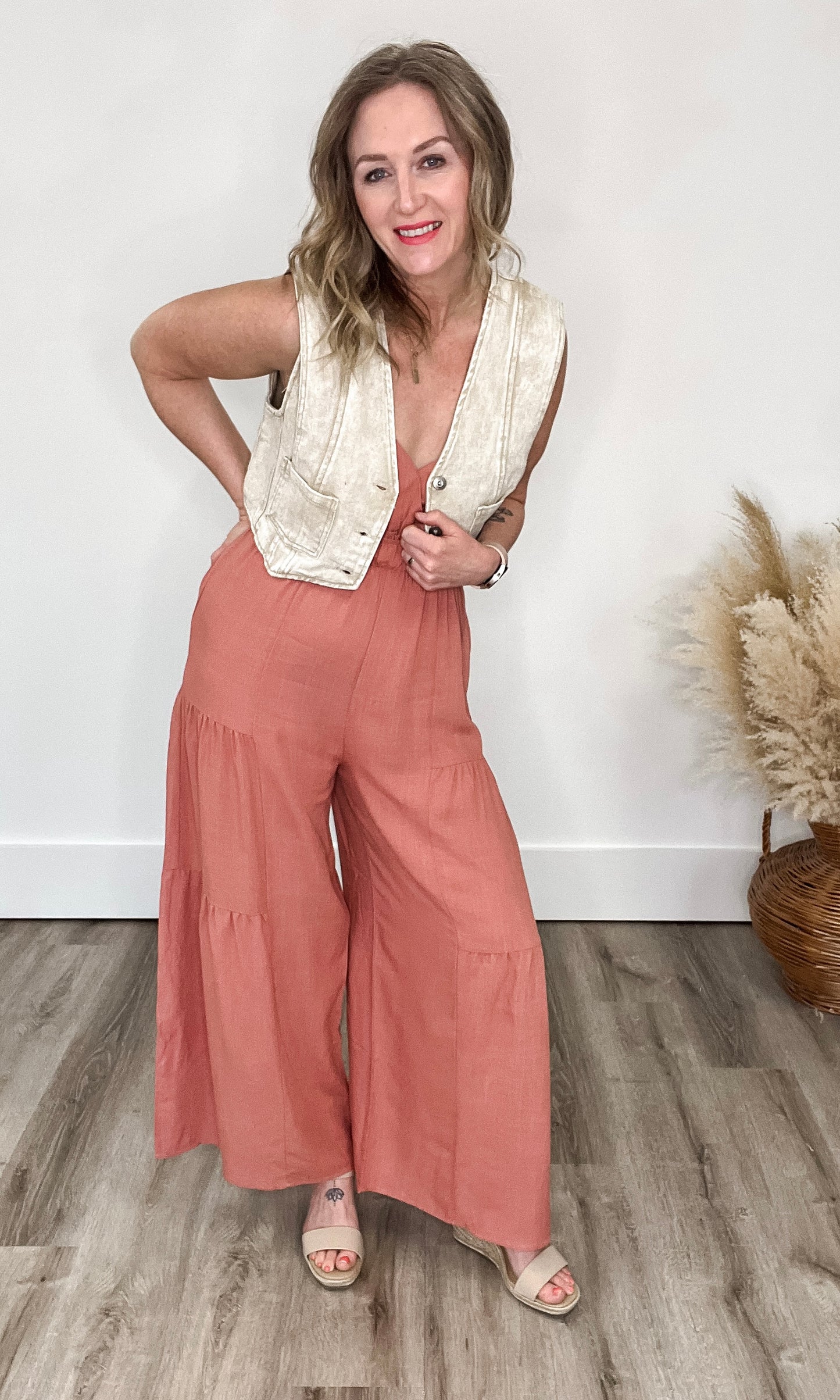 Woven Wide Leg Jumpsuit - Blush-Jumpsuits & Rompers- Hometown Style HTS, women's in store and online boutique located in Ingersoll, Ontario