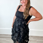 Square Neck 3D Floral Lace Mini Dress - Black-Special Occasion Dress- Hometown Style HTS, women's in store and online boutique located in Ingersoll, Ontario