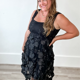 Square Neck 3D Floral Lace Mini Dress - Black-Special Occasion Dress- Hometown Style HTS, women's in store and online boutique located in Ingersoll, Ontario