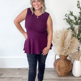 Sleeveless Peplum Sweater Top - Purple-tops- Hometown Style HTS, women's in store and online boutique located in Ingersoll, Ontario