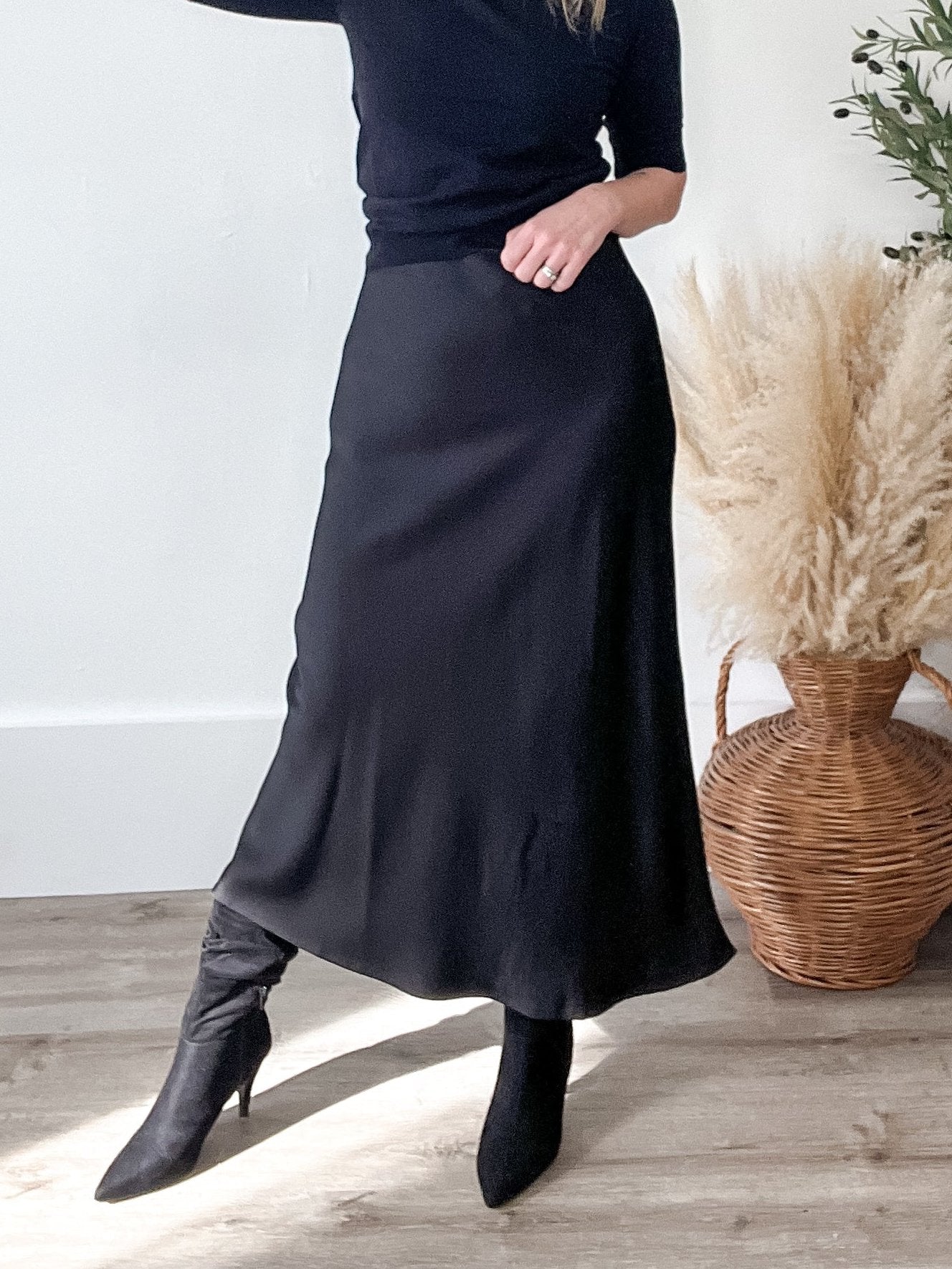 Satin-Like Maxi Skirt - Black-Skirt- Hometown Style HTS, women's in store and online boutique located in Ingersoll, Ontario