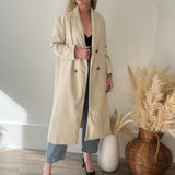 Double Breasted Lapel Duster Coat - Almond-Coats & Jackets- Hometown Style HTS, women's in store and online boutique located in Ingersoll, Ontario