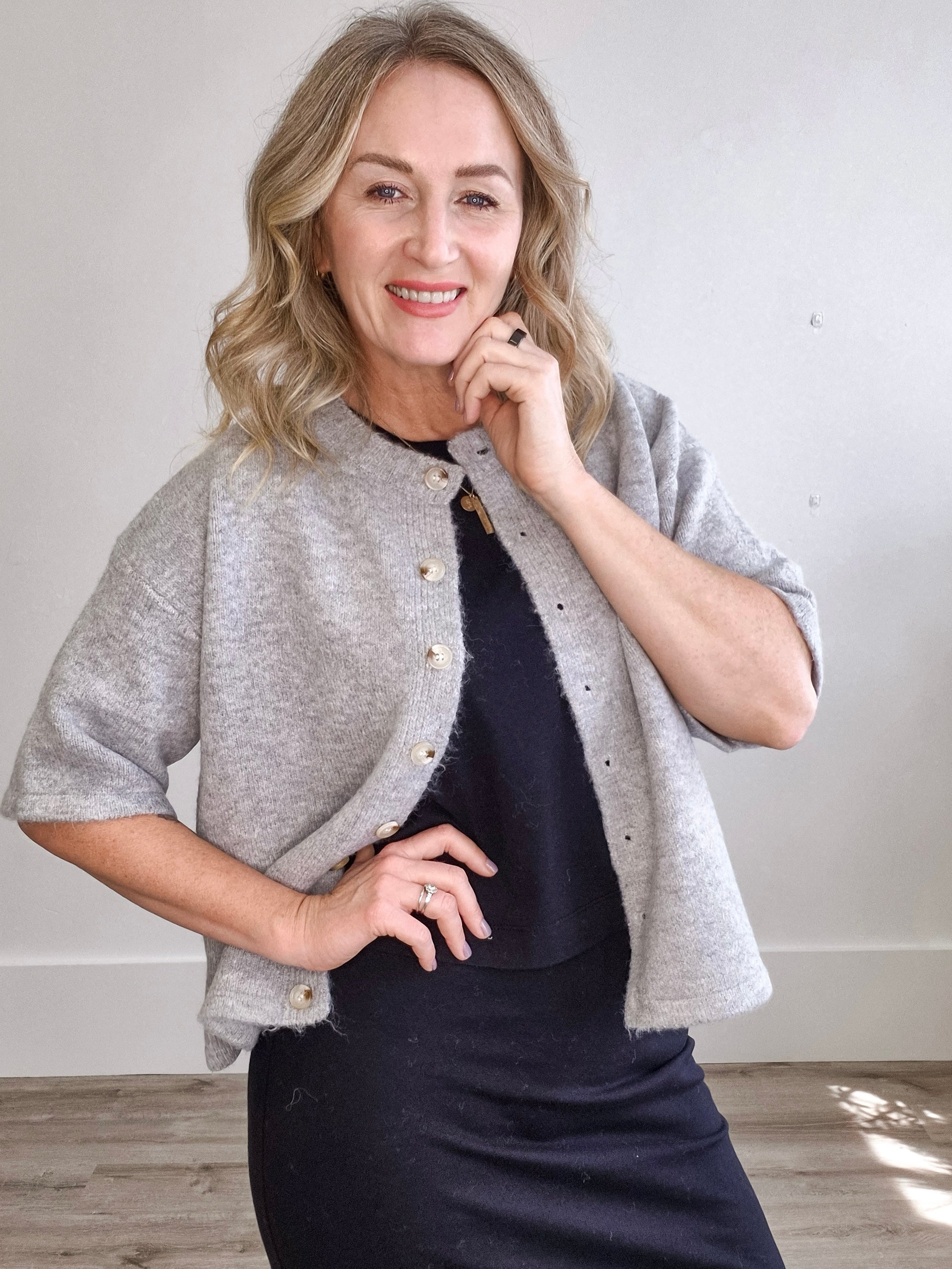 Brushed Button Up Sweater - Grey-Sweaters and Cardigans- Hometown Style HTS, women's in store and online boutique located in Ingersoll, Ontario