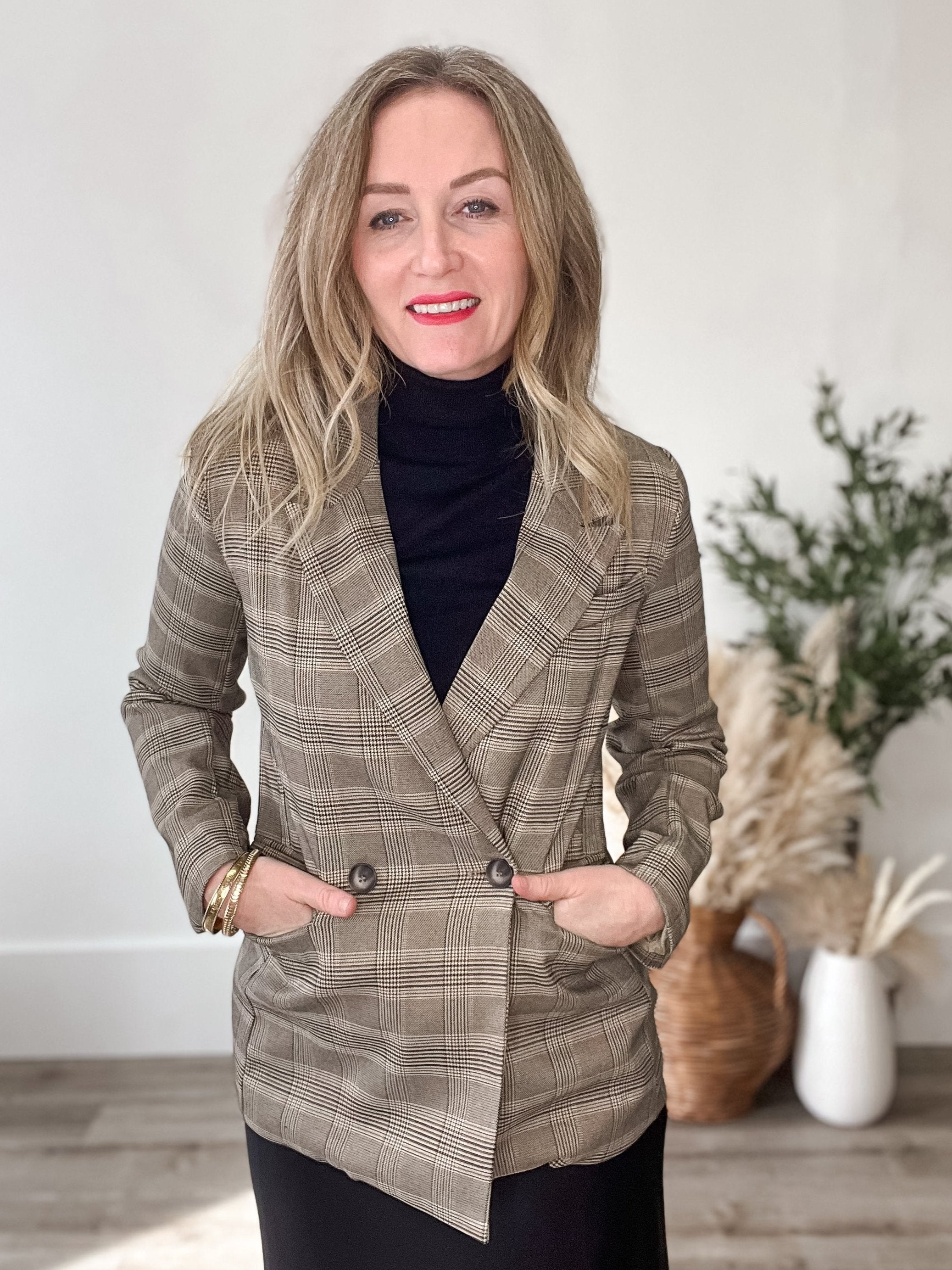 Plaid Blazer-Blazer- Hometown Style HTS, women's in store and online boutique located in Ingersoll, Ontario