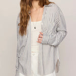 REESE BUTTON UP STRIPED TOP - Eclipse-Casual Tops- Hometown Style HTS, women's in store and online boutique located in Ingersoll, Ontario
