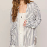REESE BUTTON UP STRIPED TOP - Eclipse-Casual Tops- Hometown Style HTS, women's in store and online boutique located in Ingersoll, Ontario