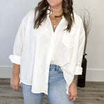 Cotton Button Down Blouse - White-blouse- Hometown Style HTS, women's in store and online boutique located in Ingersoll, Ontario