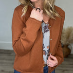 Brushed Button Up Cardigan - Hazelnut-sweater- Hometown Style HTS, women's in store and online boutique located in Ingersoll, Ontario