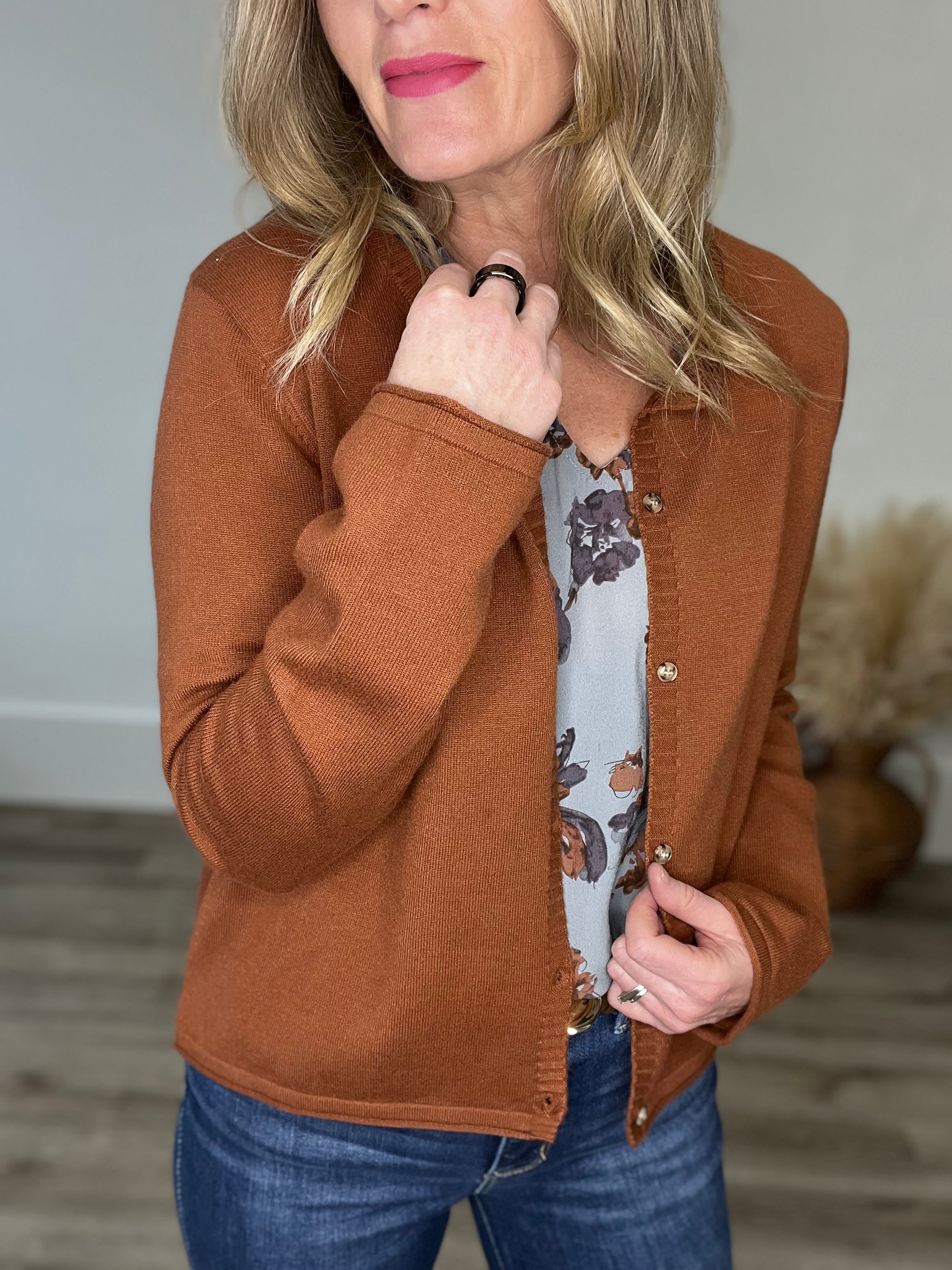 Brushed Button Up Cardigan - Hazelnut-sweater- Hometown Style HTS, women's in store and online boutique located in Ingersoll, Ontario