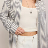 REESE BUTTON UP STRIPED TOP - Eclipse-Casual Tops- Hometown Style HTS, women's in store and online boutique located in Ingersoll, Ontario