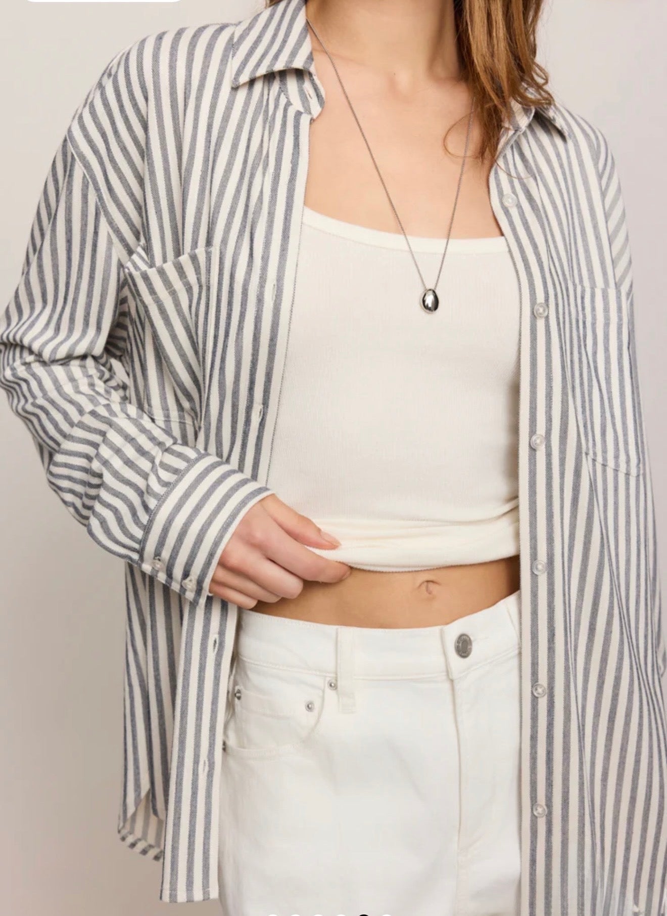 REESE BUTTON UP STRIPED TOP - Eclipse-Casual Tops- Hometown Style HTS, women's in store and online boutique located in Ingersoll, Ontario
