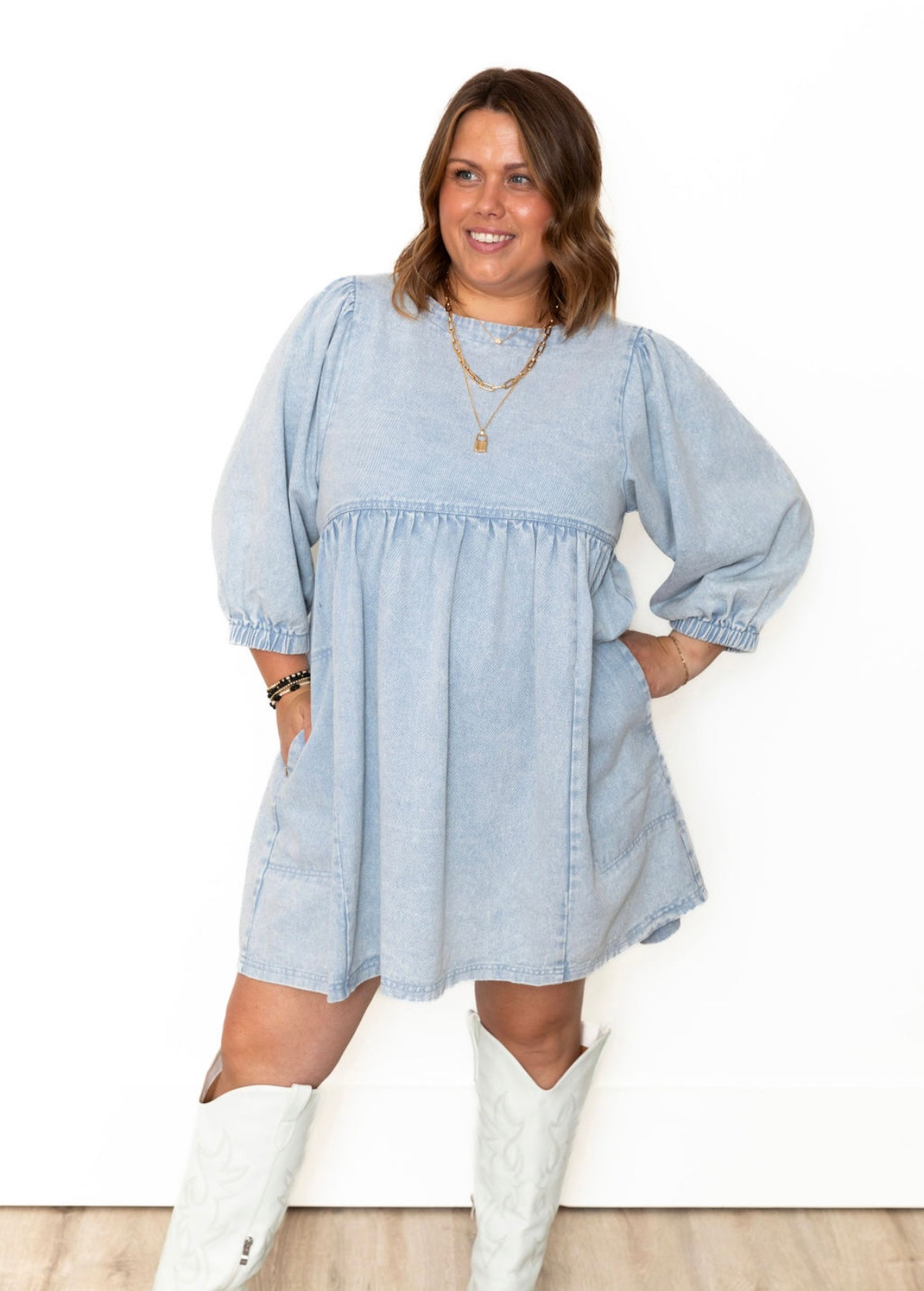 Twill Babydoll Dress - Light Blue-Dresses- Hometown Style HTS, women's in store and online boutique located in Ingersoll, Ontario