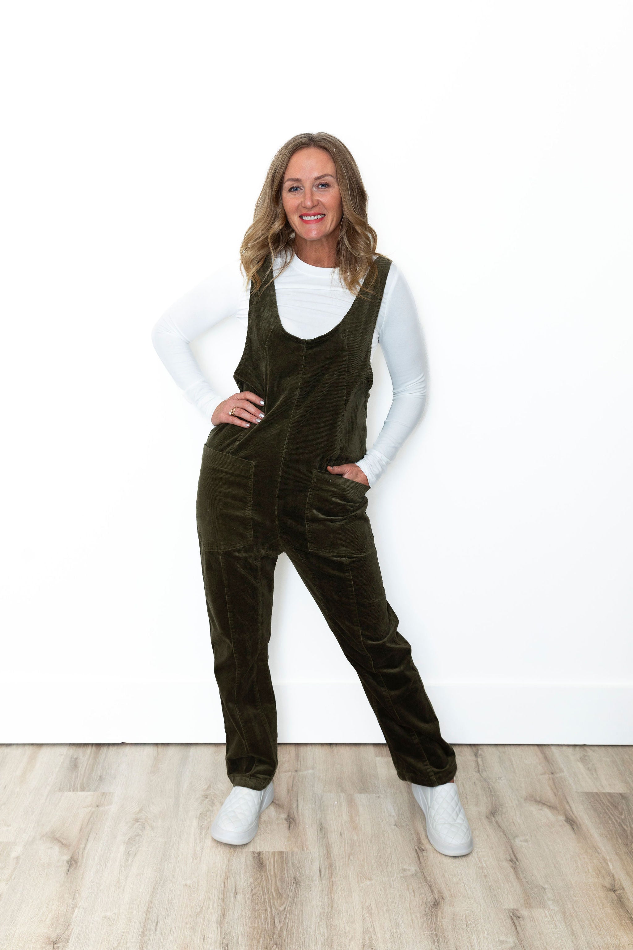 Corduroy Jumpsuit - Olive-Jumpsuits & Rompers- Hometown Style HTS, women's in store and online boutique located in Ingersoll, Ontario