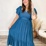 Ruffle Sleeve Maxi Dress - Blue-Dress- Hometown Style HTS, women's in store and online boutique located in Ingersoll, Ontario